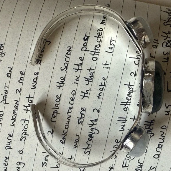 925 Green Labradorite & Moonstone Cuff Adjustable bracelet - Picture 3 of 4